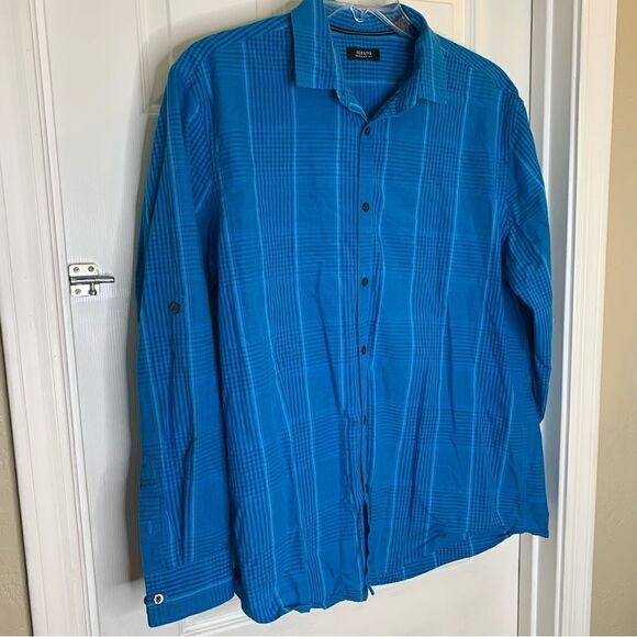 Men’s Alfani Regular Fit Button Down Plaid Shirt Turquoise Size XL - Picture 2 of 10